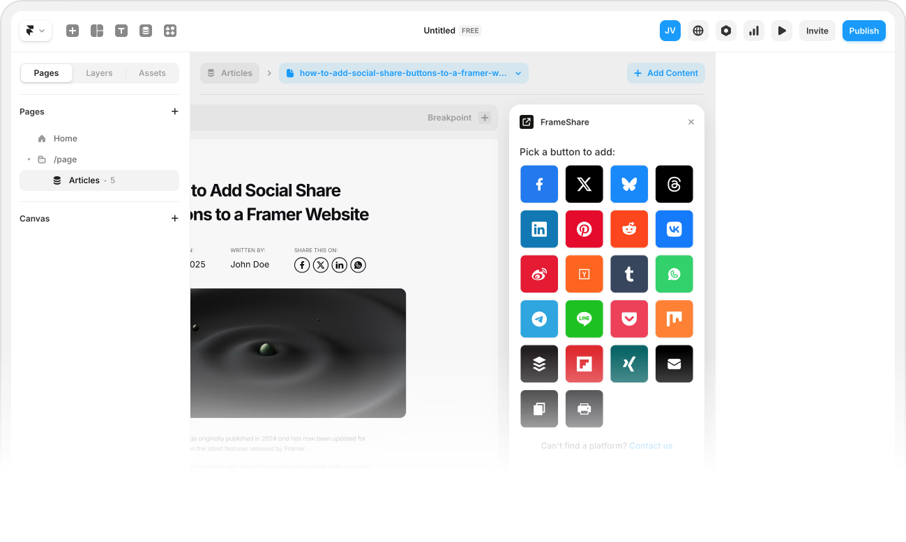 FrameShare plugin open inside a Framer project
